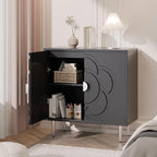 TOLEAD Storage Cabinet, Modern Sideboard Buffet Cabinet with Decorative Flower Pattern Doors, Accent Sideboard Cabinet for Living Room, Kitchen, Grey