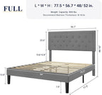 Allewie Full Size Upholstered Platform Bed Frame with Adjustable Headboard, Button Tufted, Wood Slat Support, Easy Assembly, Light Grey
