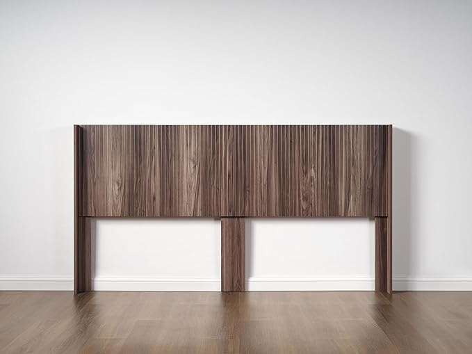 KEIKI Wooden King Size Headboard Only, 80.2" Wide Farmhouse Headboards with Wall Mounted Fluted Panel & Wingback for Bedroom, Walnut Brown