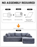 95 Inch Cloud Sectional Couch,Modular Sectional Sofa with Deep Seat,Modern Corduroy Boneless Couches with L-Shape Chaise for Living Room Bedroom,No Assembly Required (Grey, Right Facing Chaise)
