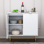 Scurrty 94.5" Large Sideboard Buffet, Storage Cabinet with Golden Legs, Black Sideboard Storage Cabinet with 6 Doors and Adjustable Shelf, Accent Cabinet for Living Room, Kitchen,White