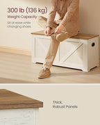 VASAGLE Storage Chest, Storage Bench with 2 Safety Hinges, Farmhouse Style, 15.7 x 39.4 x 18.1 Inches, for Entryway, Bedroom, Living Room, Honey Brown and Rustic White ULSB060WJ01S