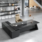 Modern L Shape Executive Desk with Storage Drawers – Large Black Corner Office Desk for Home Workspace, Spacious Executive Desk with Cabinets (Black/Right, 87" L * 63" W * 30" H)