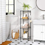 SONGMICS 4-Tier Bathroom Shelf, Storage Rack for Small Space, with 4 PP Shelf Liners, Removable Hook, Extendable Design, Ink Black and Translucent ULGR104B01