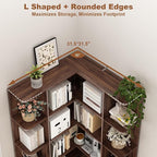 74" Tall Corner Bookshelf with 2 Arched Doors, 6-Tire L Shaped Bookcase with 16 Open Storage Shelves, Rustic Large Corner Shelf with Cabinet for Living Room, Home Office