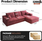 107'' L-Shaped Modern Modular Sectional Cloud Couch, 4-Seat Chenille Deep-Seat Sofa with Pillow for Living Room, Bedroom, Apartment, Wine Red