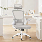 High Back Ergonomic Office Chair, Home Office Mesh Desk Chairs with Lumbar Support, Flip-up Armrests, Swivel Computer Chair for Gaming, Light Gray