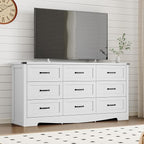 9-Drawer Dresser for Bedroom, Modern Wooden Chest of Drawers with Metal Handles, Anti-Tipping Design, Sturdy and Stable Storage Organizer for Living Room, Entryway, Home Office