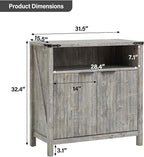 Buffet Cabinet with Storage - Modern Farmhouse Rustic 32 Fluted Sideboard Storage Cabinet Buffet with Adjustable Shelves, Coffee Wine Bar Organizer for Dining Room (Grey)