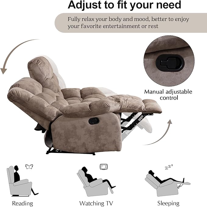 CANMOV Manual Reclining Sofa Set,2 Pieces Sofa Furniture Set for Living Room, Manual Recliner Chair and Recliner Loveseat with Arms for Living Room, Bedroom, Light Brown (1+2)