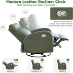 Swivel Rocker Recliner, Faux Leather Rocking Recliner Chair with Manual Adjustable Footrest, Reclining Chair Nursery Glider Recliners for Small Spaces, Living Room, Dark Green