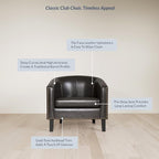BELLEZE Accent Barrel Chair, Modern Faux Leather Tub Club Chair Upholstered Armchair with Gold Nail Head Trim and Black Legs for Living Room Bedroom Apartment Lounge - Dark Brown