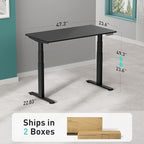 3 Stages Dual Motor Electric Standing Desk with One Piece Desktop, 48 x 24 Inch Adjustable Height Sit to Stand Up Desk for Home Office, Work & Study, Black Frame & Black Desktop (2 Packages)