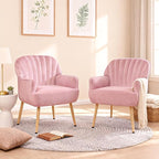 Velvet Accent Chair, Upholstered Modern Leisure Single Sofa Side Chair, Comfy Tufted Back Armchair with Metal Legs for Living Room/Bedroom/Office/Reading Room, Pink