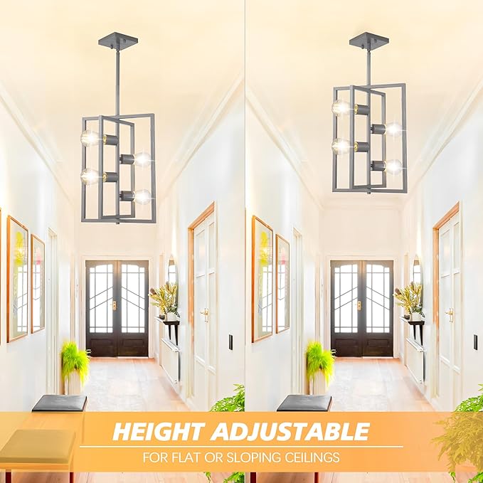 Silver Chandelier Light Fixture Modern: 4-Light Farmhouse Kitchen Island Lighting, Rustic Industrial Dining Room Light Fixtures, for Living Room, Bedroom, Foyer, Entryway, Staircase