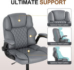 Office Desk Chair,Mid Back Executive Leather Chair,Ergonomic Home Computer Chair,Modern Conference Room Chairs with Adjustable Flip-Up Arms and Rocking Function (Grey)