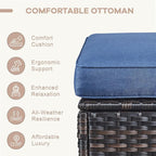 Swivel Patio Chairs sofa Set of 6 with 6" Thick Cushion - Wicker Outdoor Swivel Rocker Patio Chair ,Sofa/Glass coffee table, High Back Comfortable Outdoor Glider Chairs - Brown Wicker - Blue Cushions