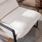 Mid-Century Accent Chair Set of 2, Comfy Sherpa Fabric Side Chair with Armrest, Upholstered Leisure Chair with Black Metal Frame for Living Room Bedroom Reception Room, White