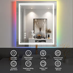 32x36 inch LED Bathroom Mirror with RGB Lights Color Changing Backlit Mirror Shatterproof Dimmable Anti-Fog Lighted Vanity Mirror (RGB Multicolor Backlit + Adjustable Front-Lighted)