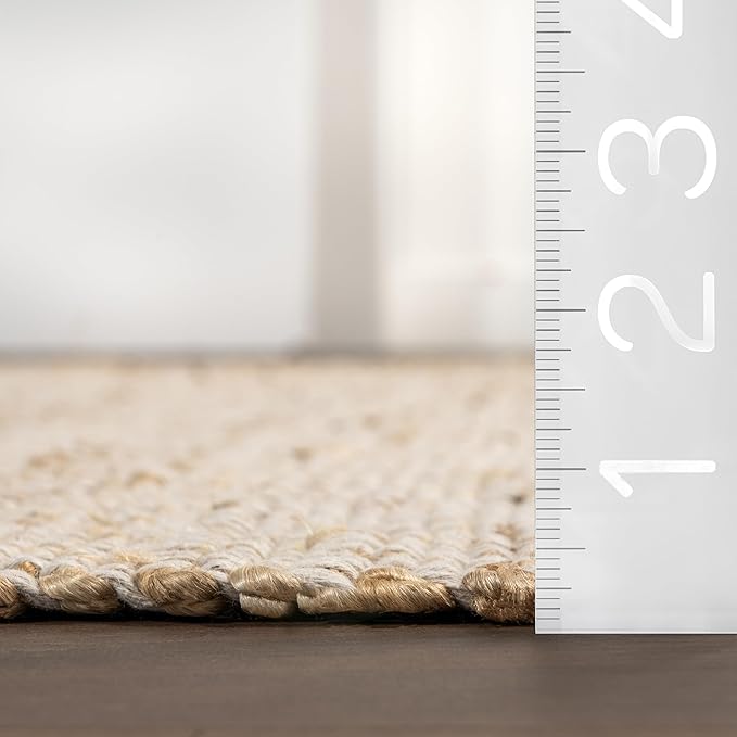 nuLOOM 9x12 Elfriede Jute & Cotton Hand Woven Area Rug, Natural, Solid Rustic Farmhouse Style, Weaved Design, Natural Fiber, For Bedroom, Living Room, Dining Room, Hallway, Office, Entryway