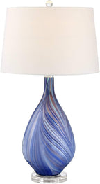 Possini Euro Design Taylor 29" Tall Teardrop Modern Coastal End Table Lamp Blue Art Glass Single Fabric White Shade Living Room Bedroom Bedside Nightstand House Office Home Kitchen Entryway Console