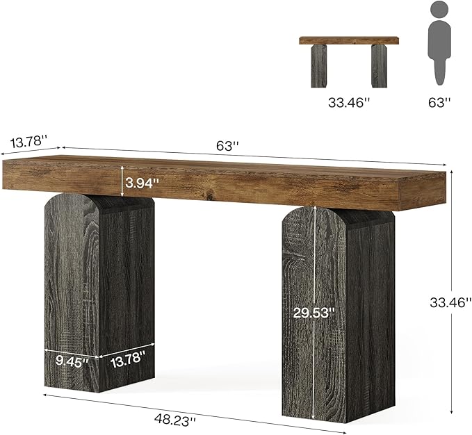Tribesigns 63" Long Entryway Table, Farmhouse Console Table with 2 Arched Pedestal Legs, Wooden Sofa Console Behind The Couch for Entrance, Hallway, Living Room (Vintage Brown & Grey)