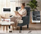 Accent Chair for Living Room Chairs Upholstered Oversized Reading Chair Armchair Accent Chairs for Living Room Chair with High Back and Wood Legs,Arm Chair Comfy Chair for Bedroom(Dark Grey)