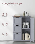 VASAGLE Floor Storage Cabinet, Freestanding Storage Unit with 3 Drawers, 1 Adjustable Shelf, for Bathroom Living Room Dining Kitchen, 11.8 x 23.6 x 31.5 Inches, Dove Gray UBBC049G02