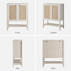 SICOTAS Rattan Shoe Cabinet with Storage - 5 Tier Farmhouse Boho Shoe Organizer Storage Cabinet with Shelves & Doors, Tall Shoe Rack Cabinet for Entryway, Living Room, Closet (White Cream Oak)