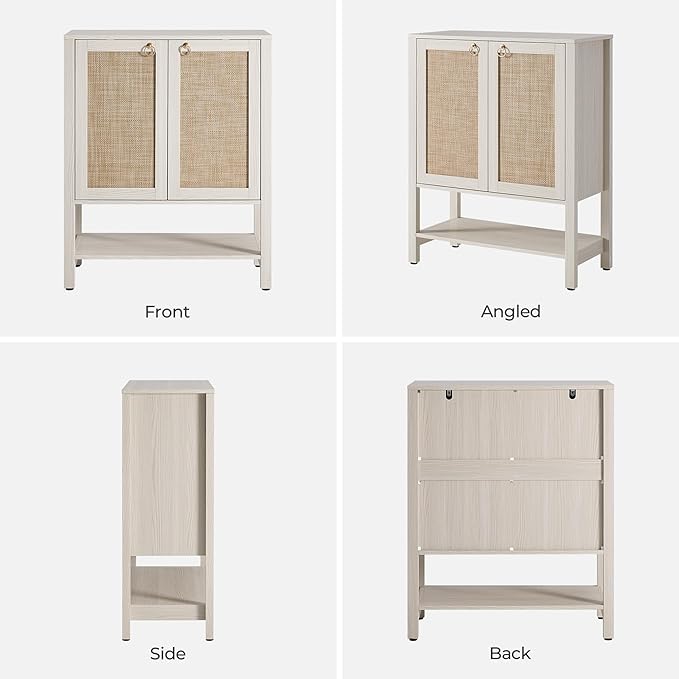 SICOTAS Rattan Shoe Cabinet with Storage - 5 Tier Farmhouse Boho Shoe Organizer Storage Cabinet with Shelves & Doors, Tall Shoe Rack Cabinet for Entryway, Living Room, Closet (White Cream Oak)