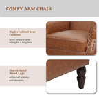 Accent Chair, Mid Century Modern Faux Leather Arm Chair with Wood Leg for Living Room, Bedroom, Comfy PU Leather Club Reading Chairs with Wingback & Nailhead Trim (Leather Brown, Set of 2)