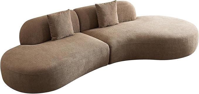 135.4" Oversized Curved Sofa, Modern Minimalist Comfy Sectional Couch, Upholsted Boucle Luxury Sofas Chaise, 6 Seater Modular Couches for Living Room Home Office Apartment((Right Facing,Camel)