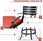 Pellebant Outdoor Swivel Barstools Set of 6, Aluminum 29.5" Bar Height Stool Chairs with Back & Footrest,Rust-Proof Tall Patio Bar Stools for Deck Lawn Garden, Red