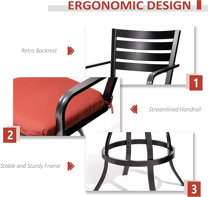 Pellebant Outdoor Swivel Barstools Set of 6, Aluminum 29.5" Bar Height Stool Chairs with Back & Footrest,Rust-Proof Tall Patio Bar Stools for Deck Lawn Garden, Red