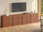 Evermagin 126" Walnut Buffet Cabinet with Storage, Large Sideboard Cabinet, Mid Century Modern Accent Credenza, Fluted Console Table with Doors for Dining Room, Kitchen, and Living Room