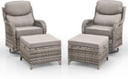 Swivel Patio Chairs Sofa Set of 5 with 6" Thick Cushion - Wicker Outdoor Swivel Rocker Patio Chair with Side Table, High Back Comfortable Outdoor Glider Chairs - Grey Wicker - Grey Cushions