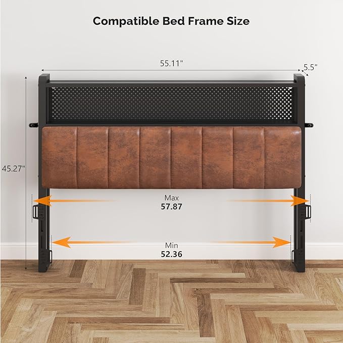 VINGLI Full Size Headboard Only, Adjustable Upholstered Headboard with 2 Tier Shelves and Pegboard with Charging Stations and LED Lights, Modern Bed Headboard with Storage for Bedroom Decor