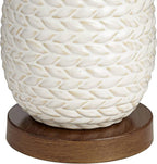 Possini Euro Design Kingston Mid Century Modern Table Lamp 32 3/4" Tall White Grooved Patterned Ceramic Taupe Drum Shade for Bedroom Living Room House Bedside Nightstand Home Office Entryway Family