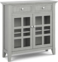 SIMPLIHOME Acadian SOLID WOOD 36 Inch Wide Rustic Entryway Hallway Storage Cabinet in Fog Grey, For the Living Room, Entryway and Family Room