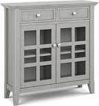 SIMPLIHOME Acadian SOLID WOOD 36 Inch Wide Rustic Entryway Hallway Storage Cabinet in Fog Grey, For the Living Room, Entryway and Family Room