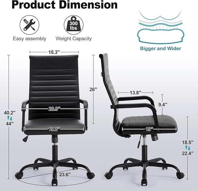 Office Desk Chair, Ergonomic Conference Room Chairs, PU Leather Executive Ribbed Computer Chair, Swivel Rolling Chair for Home Office