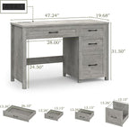 Vabches Farmhouse 47" Executive Desk, Computer Desk with File Drawer and Charging Station, Workstation for Home Office, Study.Grey.
