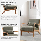 Accent Chair Mid Century Modern Chair Linen Fabric Living Room Chairs with Solid Wood Frame Comfy Upholstered and Lumbar Pillow Reading Side Chair Easy Assembly for Bedroom Room (1, Linen Green)