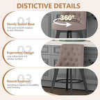 MINCETA Set of 2 Upholstered Bar Stools - 26 Inch Swivel Counter Height Stools with Low Tufted Back, Footrest & Performance Fabric - Round Seat for Kitchen Island & Home Bar Taupe