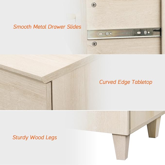 WAMPAT 3-Drawer Kids Dresser for Bedroom, Modern Small Chest of Drawers with Gold Knobs, 35 Inch Wide Light Oak Wood Children Dresser for Baby Room, Nursery, Living Room