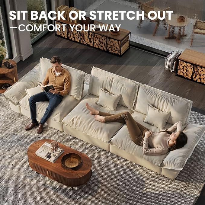 POVISON Oversized Modular Sectional Sailboat Sofa for Living Room with Adjustable Backrest Sectional Couches Large Deep Sofa Set 4 Seats Big Comfy Cloud Couch for House Office