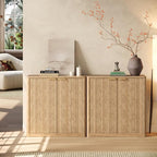 Evermagin 63" Oak Buffet Cabinet with Storage, Large Sideboard Cabinet, Boho Accent Credenza, Fluted Console Table with Doors for Dining Room, Kitchen, and Living Room