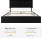 SHA CERLIN Queen Bed Frame, Dutch Velvet Upholstered Platform Bed, Vertical Channel Tufted Adjustable Headboard, Low Profile Bed Frame, No Box Spring Needed, Easy Assembly, Black