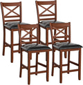 COSTWAY Barstools Set of 4, 25” Counter Height Mid Century Modern Island Chairs with Back, Soft Cushion & Faux Leather Seat, Wooden Armless Kitchen Stools for Home, Cafe Shop, Restaurant, Pub