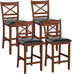 COSTWAY Barstools Set of 4, 25” Counter Height Mid Century Modern Island Chairs with Back, Soft Cushion & Faux Leather Seat, Wooden Armless Kitchen Stools for Home, Cafe Shop, Restaurant, Pub